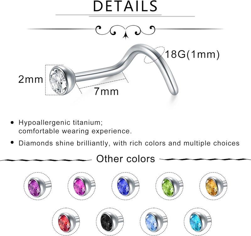 D.Bella 18G 20G Nose Studs Stainless Steel Screw Nose Rings Studs Nostrial Piercing Jewelry for Women Men 1.5MM 2MM 2.5MM 3MM - Image 2
